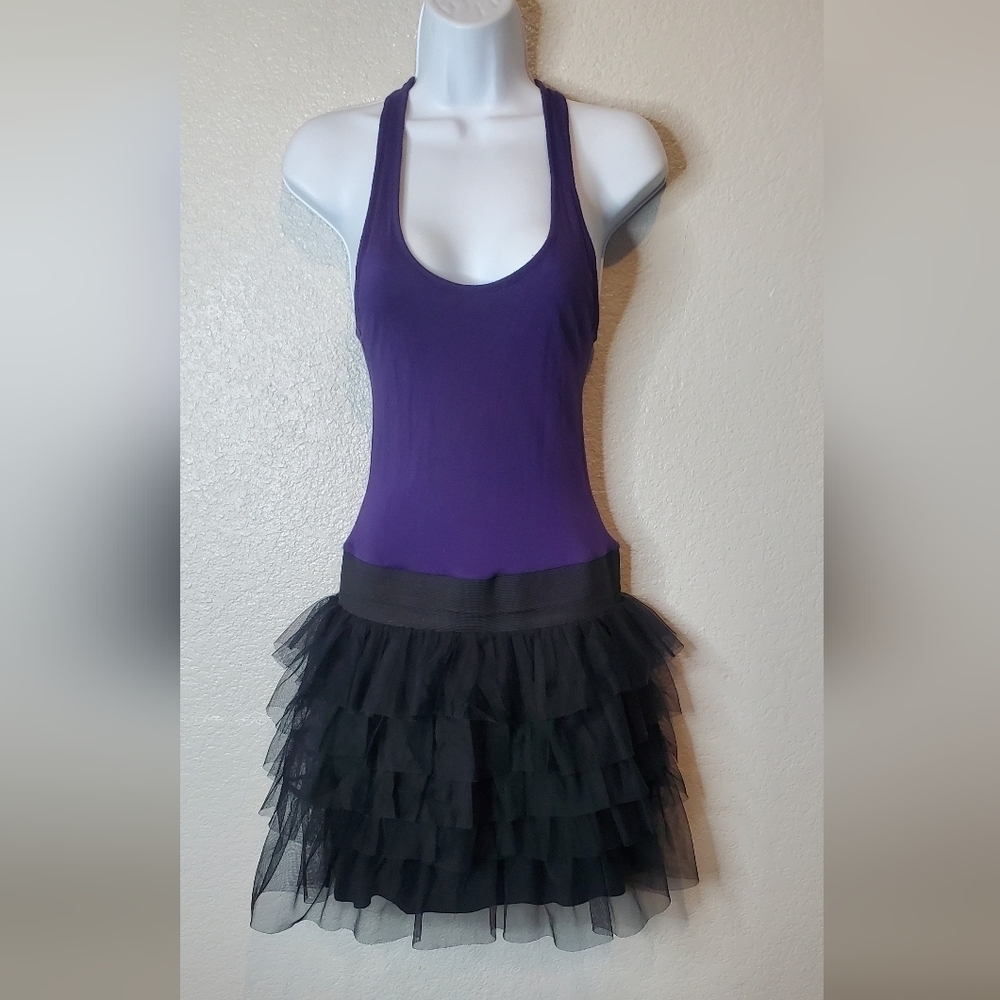 💚5/$25 Miley Cyrus Max Azria Purple Racerback Tulle Party Vintage 80s Style